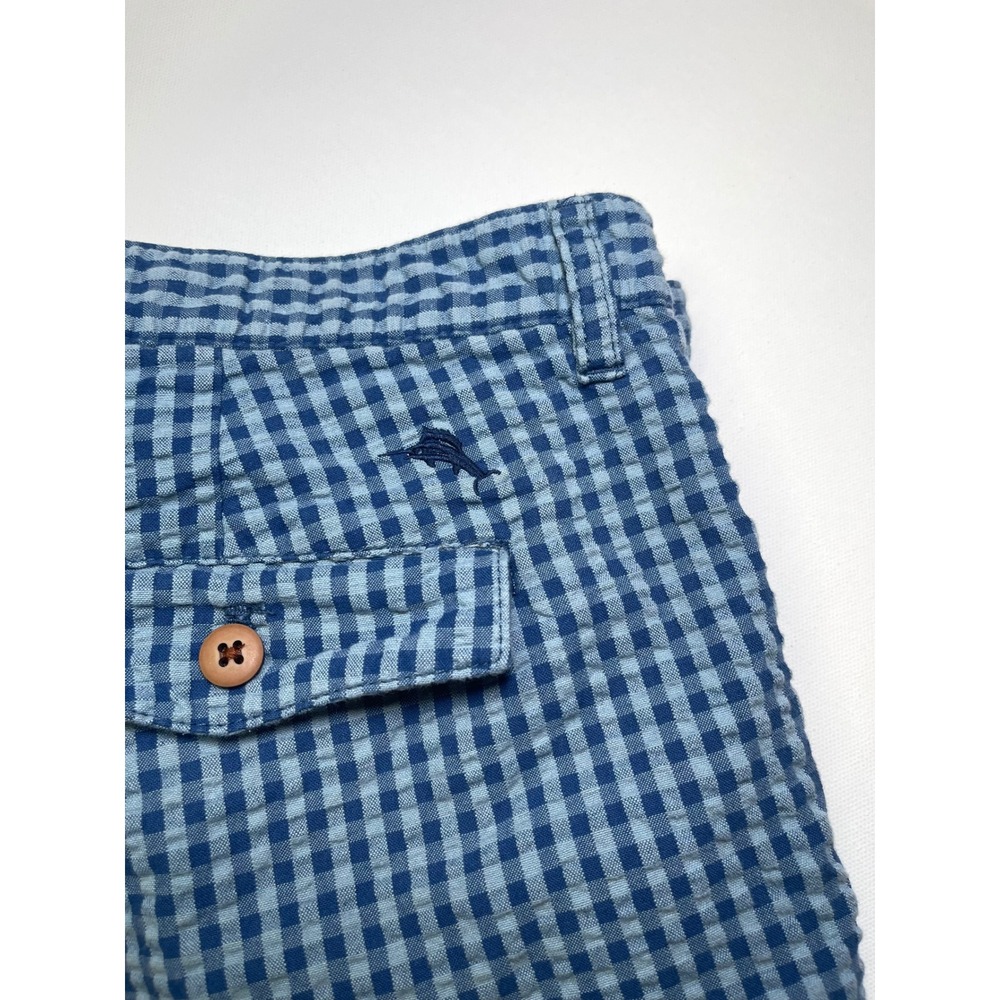 Tommy Bahama Mens Blue Gingham Seersucker Cotton Shorts Size 36 0376